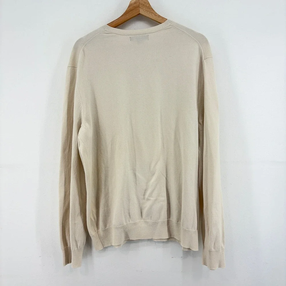 Banana Republic Silk Blend V-Neck Sweater Cream Off White Mens L Preppy Layering